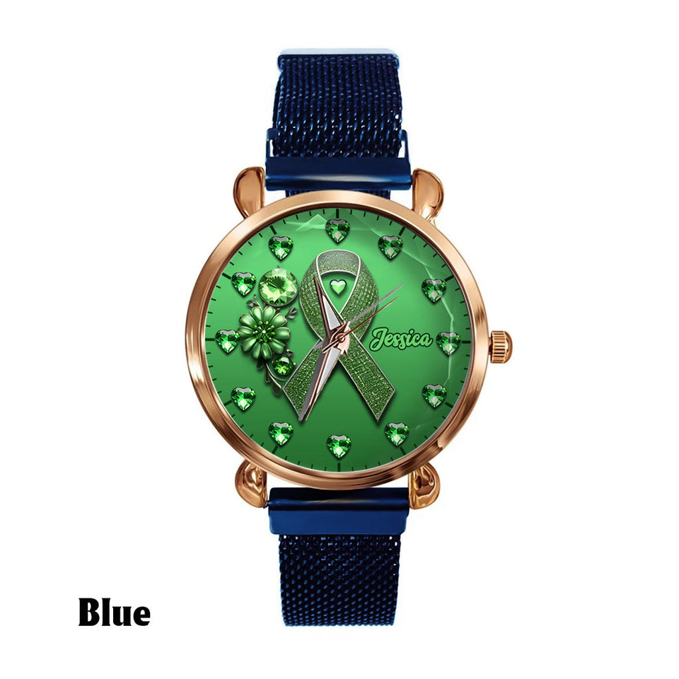 Montre-bracelet personnalisée pour femmes Green Ribbon - Sensibilisation à la santé mentale 