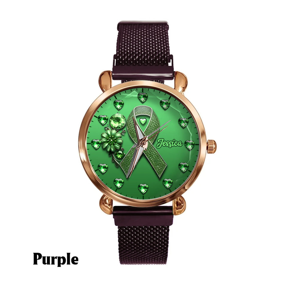 Montre-bracelet personnalisée pour femmes Green Ribbon - Sensibilisation à la santé mentale 
