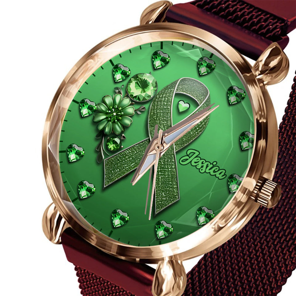 Montre-bracelet personnalisée pour femmes Green Ribbon - Sensibilisation à la santé mentale 