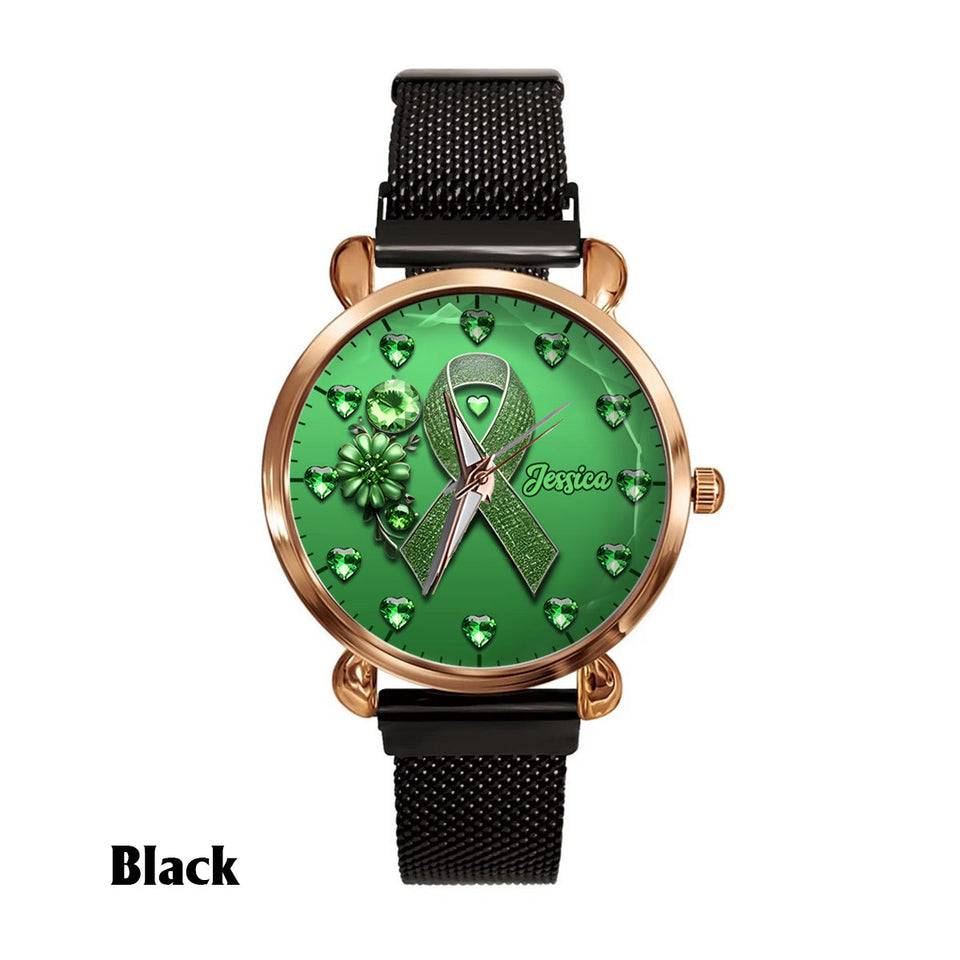 Montre-bracelet personnalisée pour femmes Green Ribbon - Sensibilisation à la santé mentale 