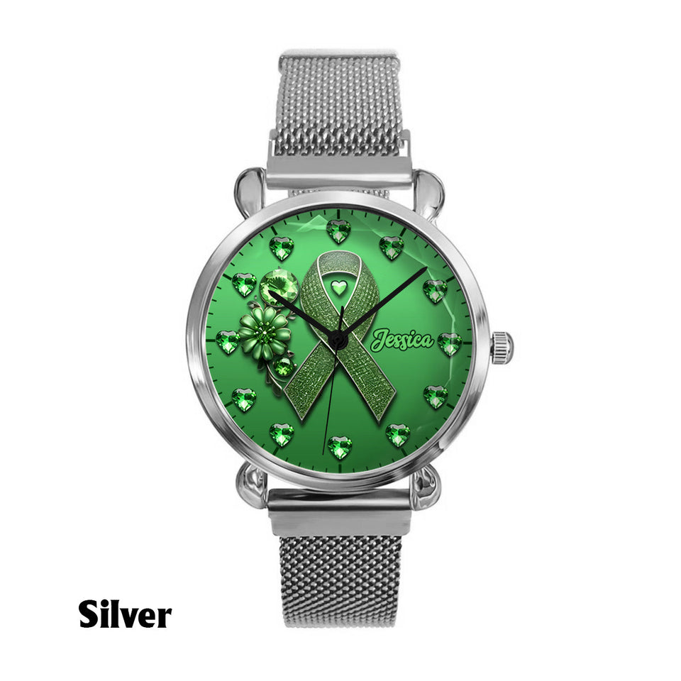 Montre-bracelet personnalisée pour femmes Green Ribbon - Sensibilisation à la santé mentale 