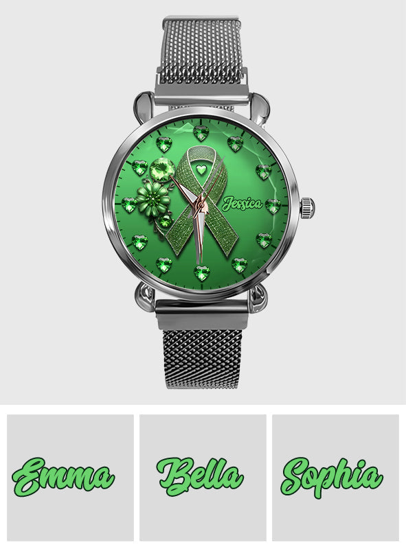 Montre-bracelet personnalisée pour femmes Green Ribbon - Sensibilisation à la santé mentale 