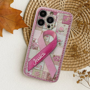 Sensibilisation au cancer du sein - Étui de téléphone en cuir personnalisé pour la sensibilisation au cancer du sein