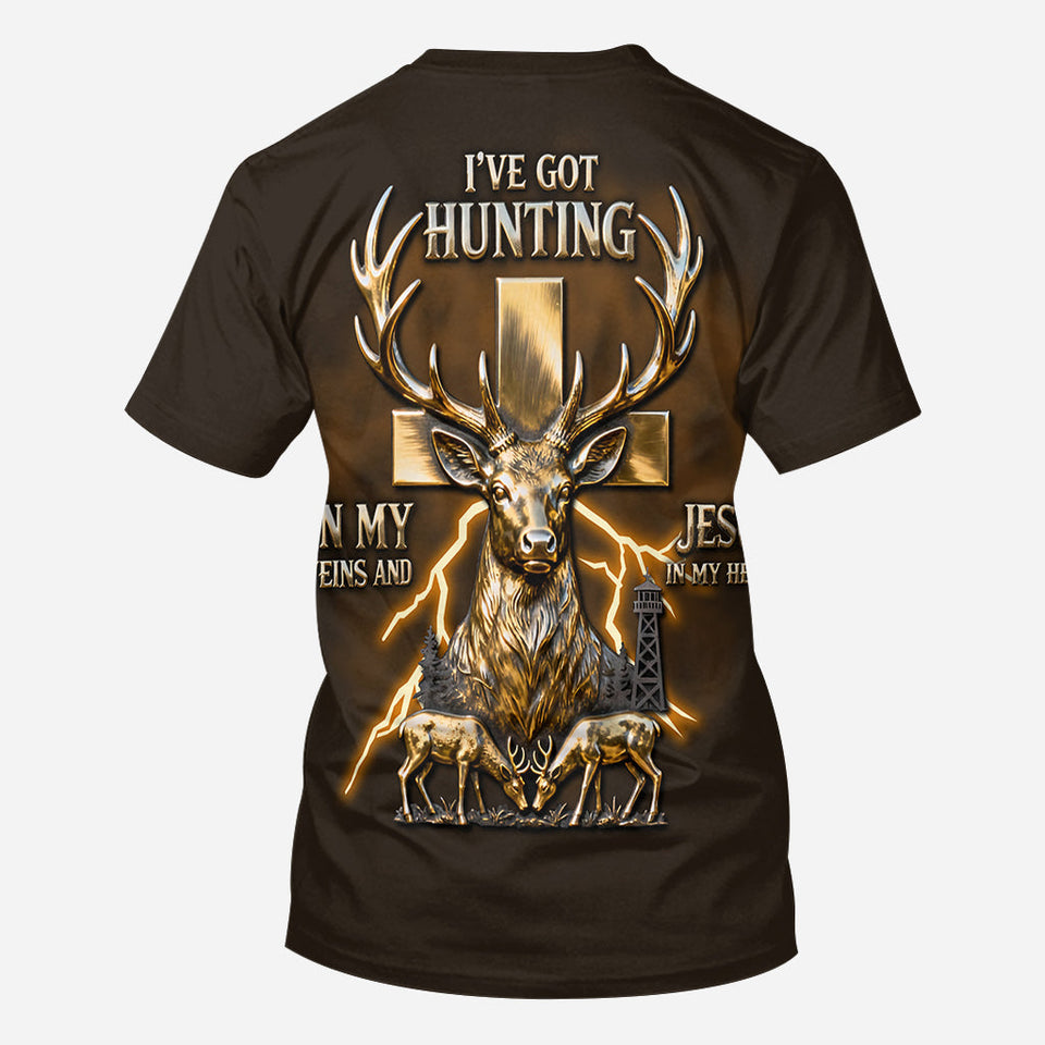 I've Got Hunting In My Veins And Jesus In My Heart - Personalized Hunting All Over Shirt