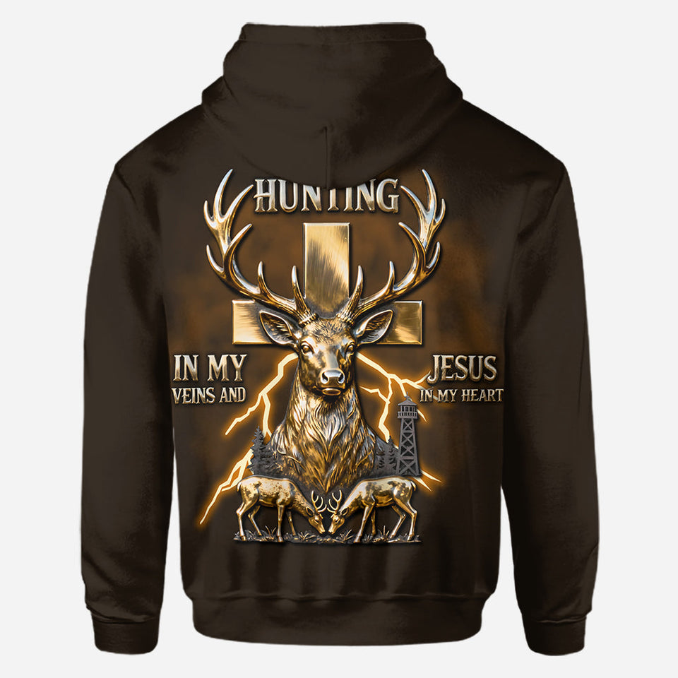 I've Got Hunting In My Veins And Jesus In My Heart - Personalized Hunting All Over Shirt