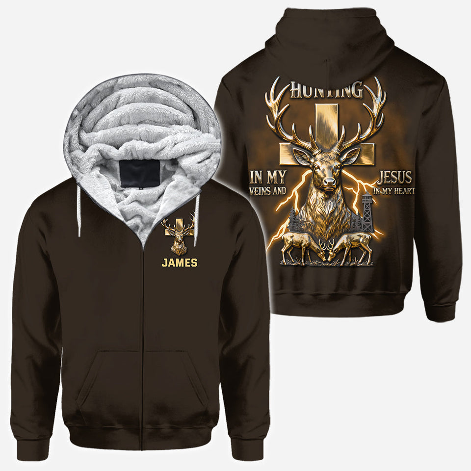 I've Got Hunting In My Veins And Jesus In My Heart - Personalized Hunting All Over Shirt
