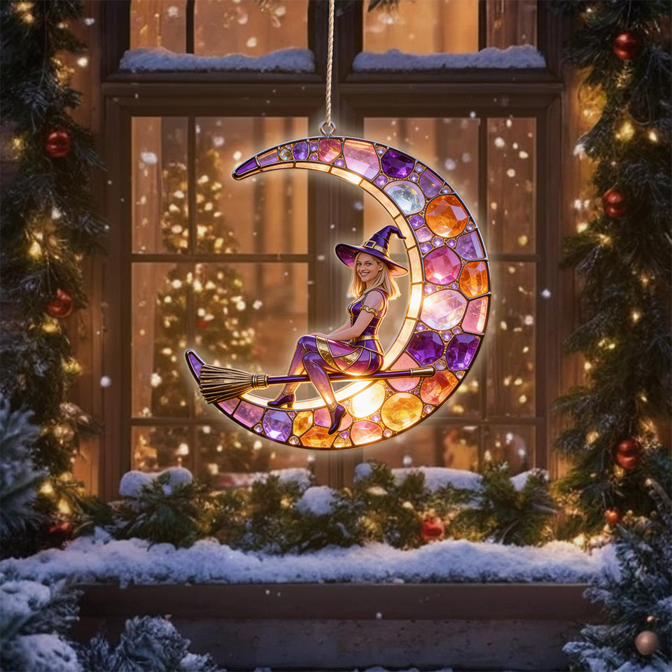 Beautiful Witch, Crescent Moon - Personalized Witch LED Light Acrylic Sign