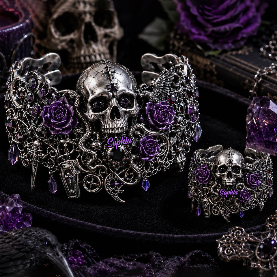 Skull And Roses - Personalized Skull Bracelet & Ring Set