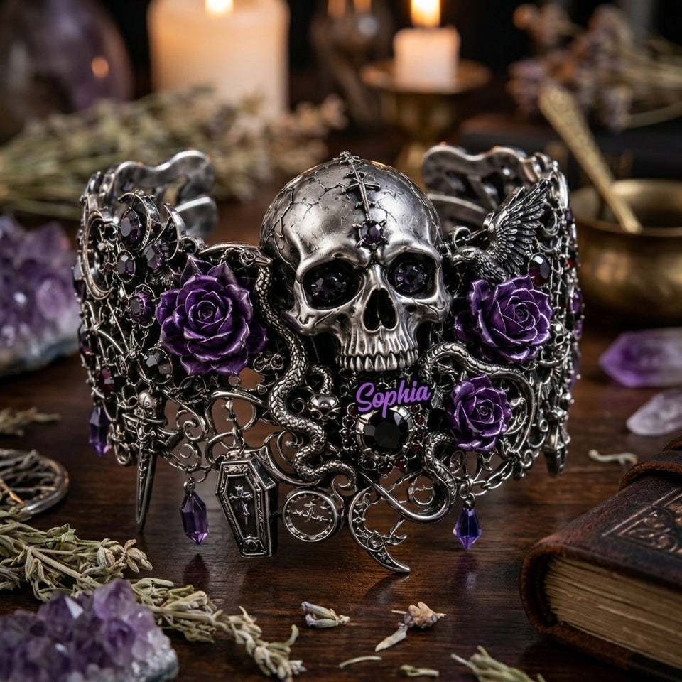 Skull And Roses - Personalized Skull Bracelet & Ring Set