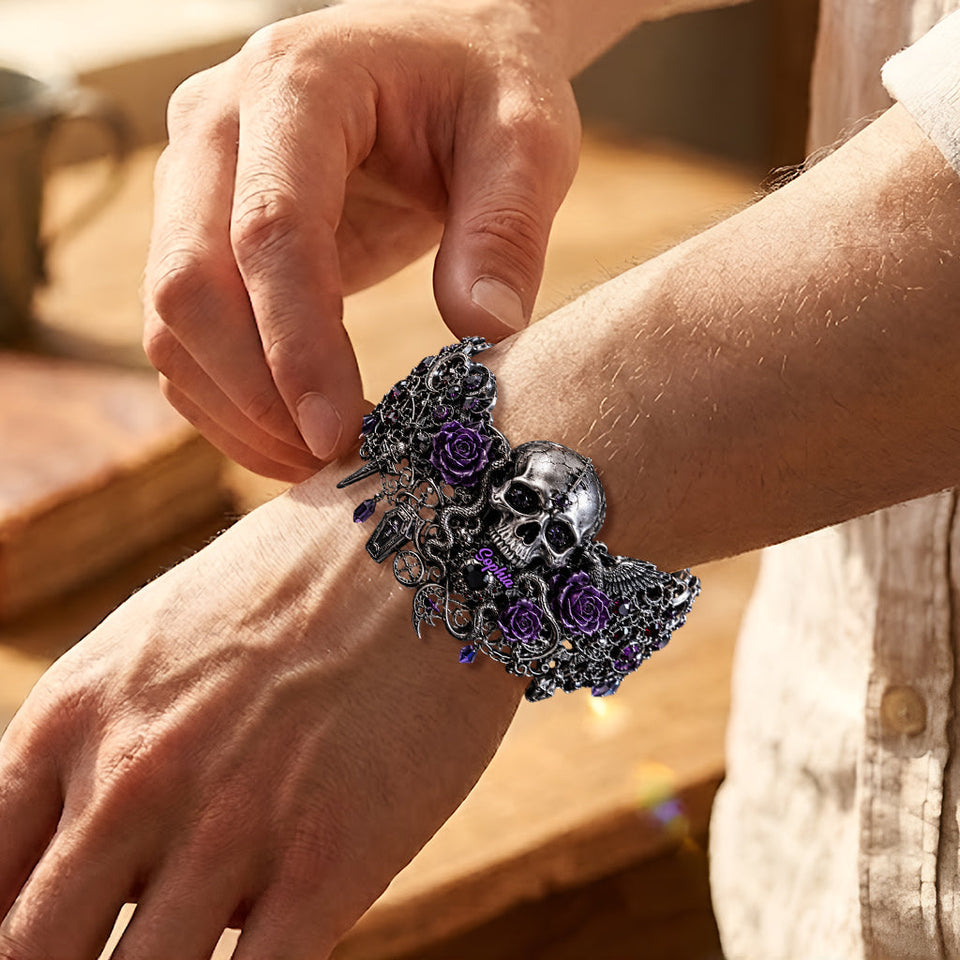 Skull And Roses - Personalized Skull Bracelet & Ring Set