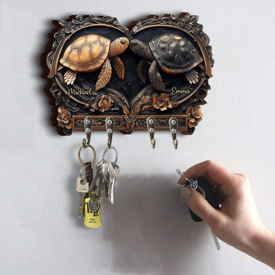 You & Me - Personalized Turtle Custom Shaped Key Rack