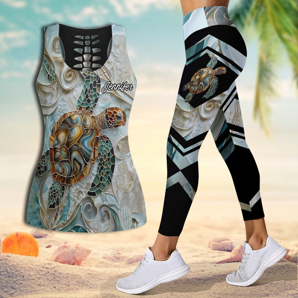 Love Turtles - Personalized Turtle Hollow Tank Top and Leggings