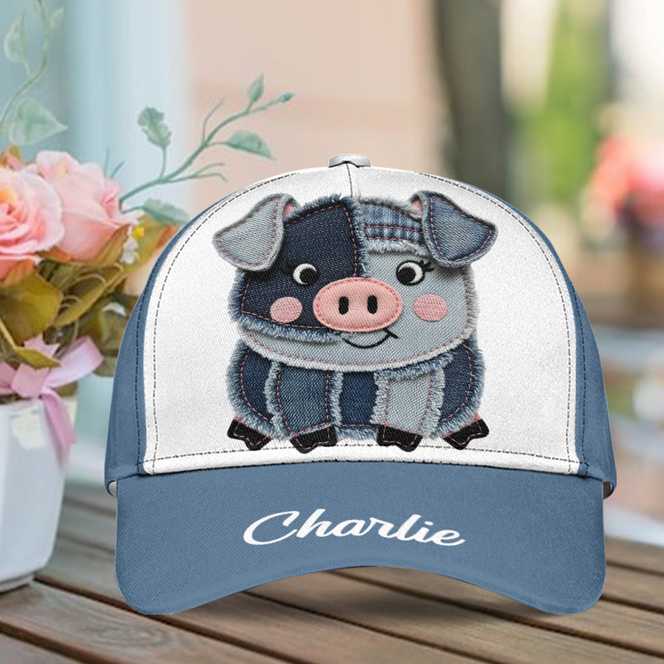 Cute Pig Denim Fabric Patches - Personalized Pig Lover Classic Cap