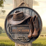 B*tch Barn - Personalized Cowgirl Round Wood Sign