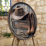 B*tch Barn - Personalized Cowgirl Round Wood Sign