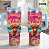 Summer Vibes - Personalized Highland Cow Tumbler With Plush Charm