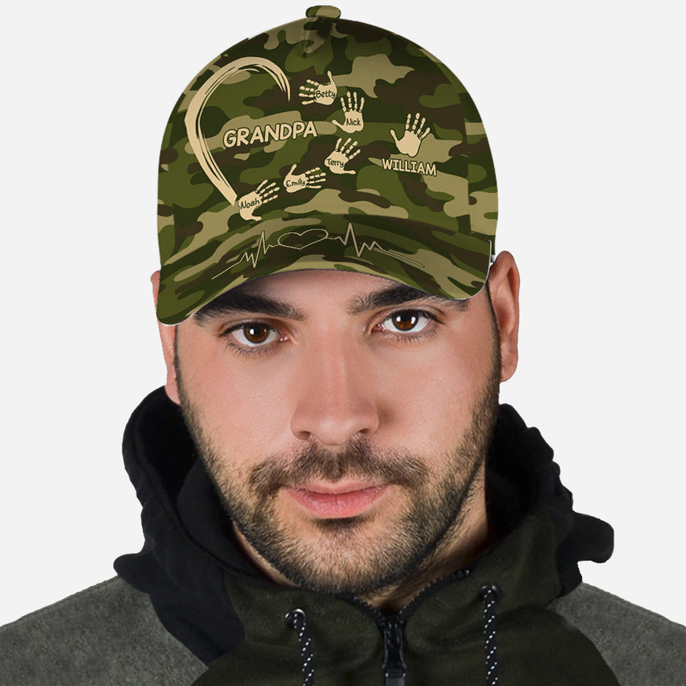Grandpa Dad Kids Handprints - Personalized Father Classic Cap