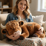 Sleeping Highland Cow - Personalized Highland Cow Faux Fur Shaped Pillow