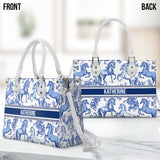 Horse Toile de Jouy - Personalized Horse Leather Handbag