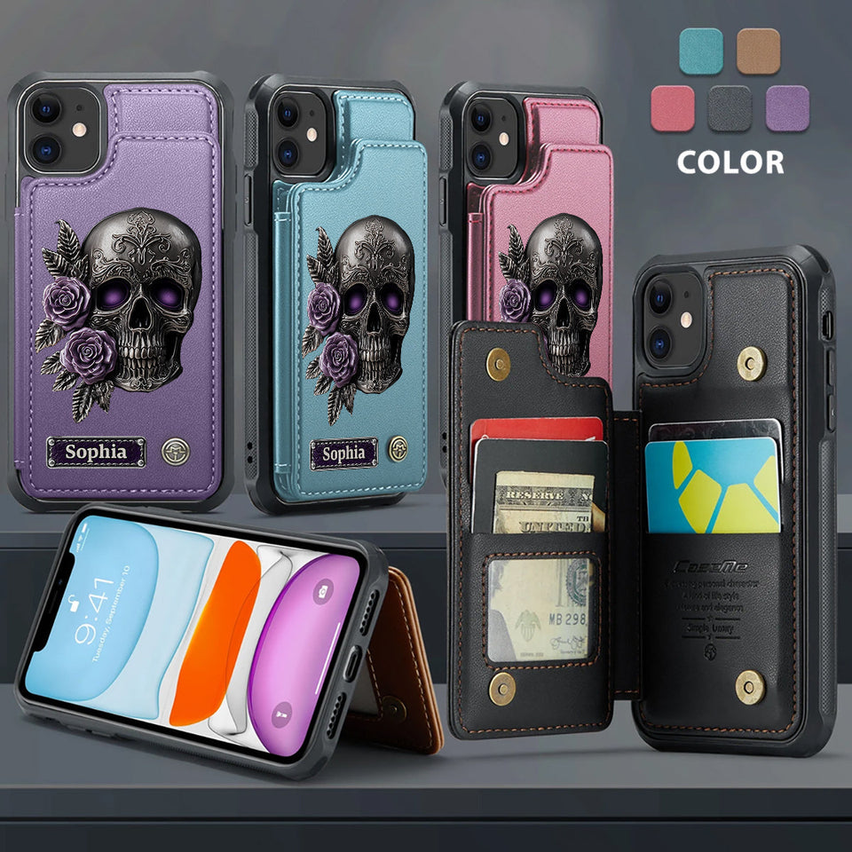 Skull And Roses - Personalized Skull Wallet Phone Case