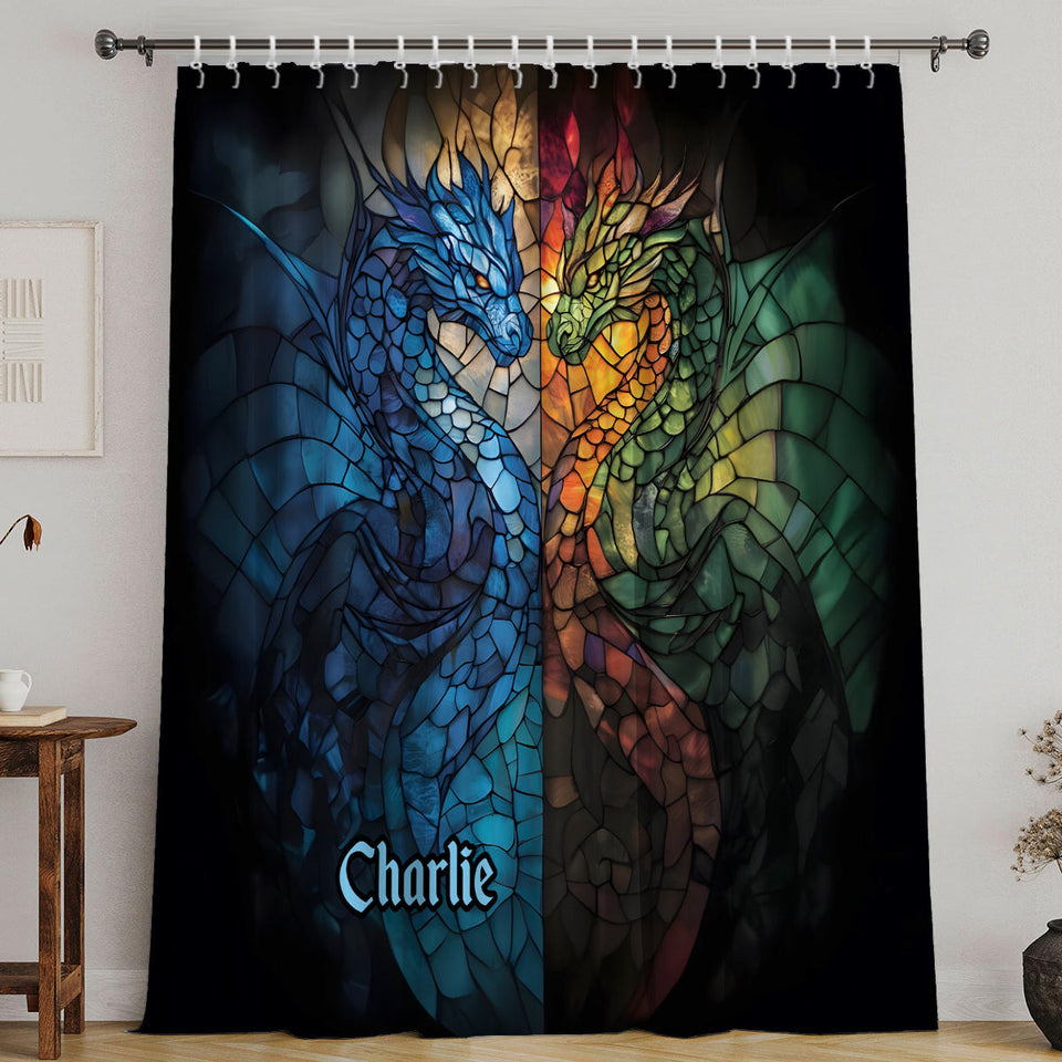 Dragons Fight - Personalized Dragon Blackout Window Curtain/ Drapes Set