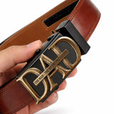 Custom Gift For Dad, Grandpa - Personalized Father Leather Belt With Shaped Buckle