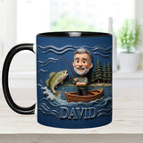 Funny Caricature Custom Mug From Any Photo - Personalized Fishing Accent Mug