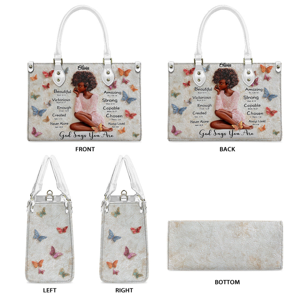 God Says You Are - Personalized African American Leather Handbag