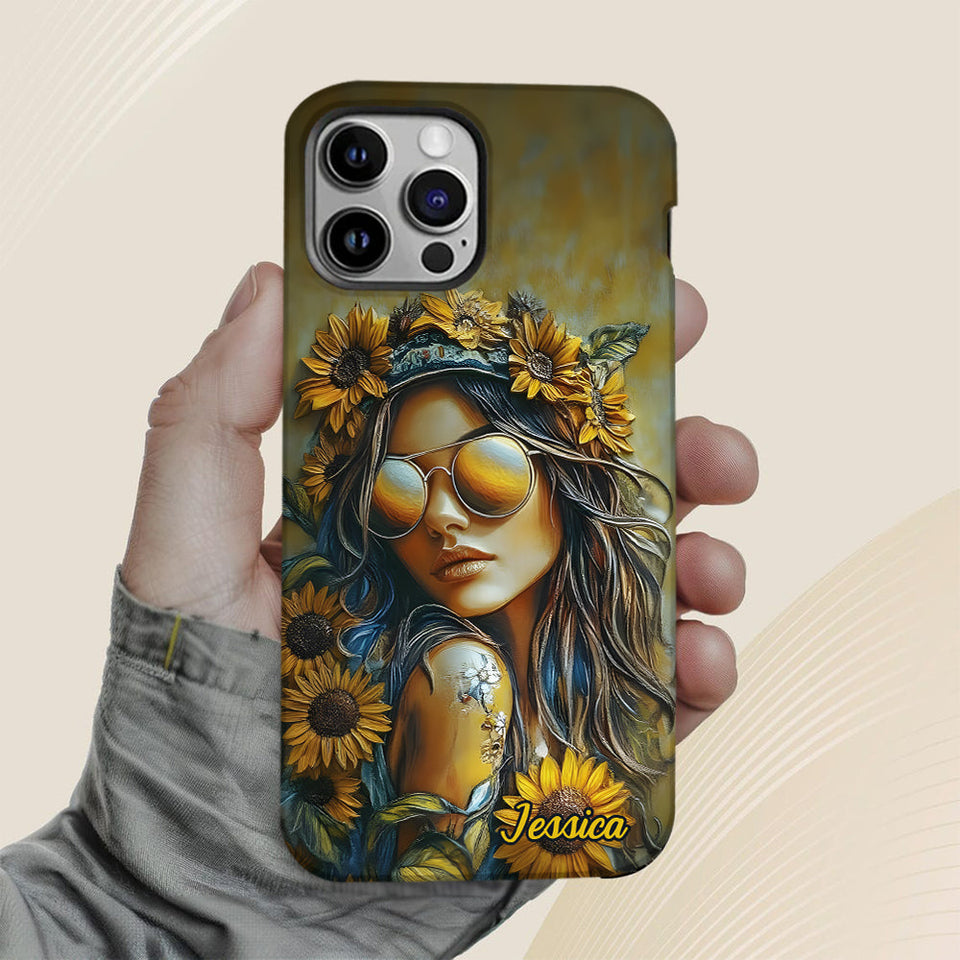 Hippie Soul Sunflower Girl - Personalized Hippie Full Print Phone Case