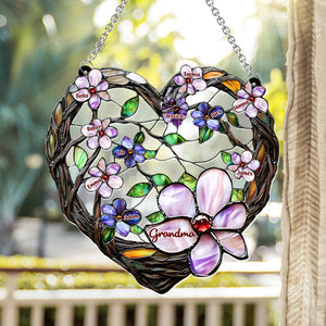 Grandma's Mom's Flowers - Personalized Grandma Window Hanging Suncatcher Ornament
