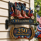 250th Anniversary Celabration - Personalized Western Outfit Wooden Wall Mount Sign