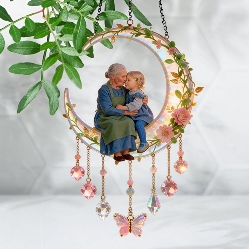 Love You To The Moon, Mother's Grandma Gift - Personalized Mother Window Hanging Suncatcher With Charms