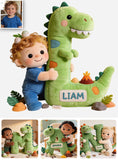 Dinosaur Alphabet Letter & Custom Photo - Personalized Kid Premium Faux Fur Pillow