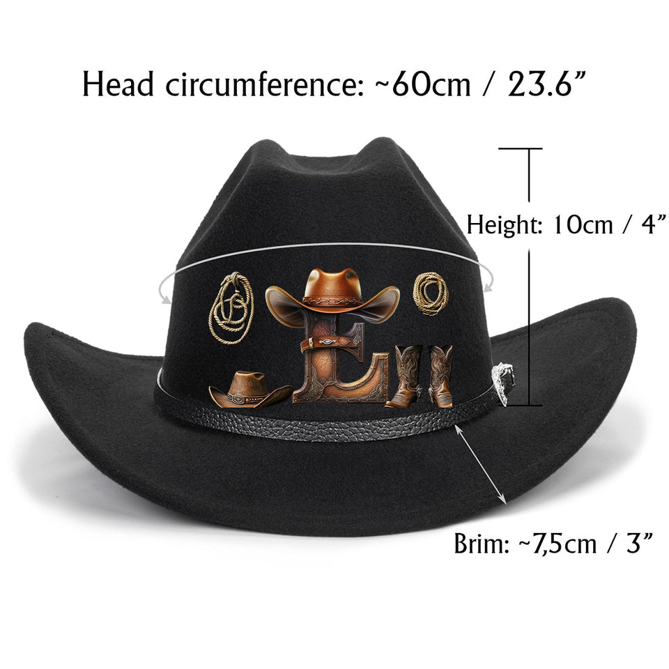 Western Style Initial Letter - Personalized Cowgirl Wide Brim Cowboy Hat