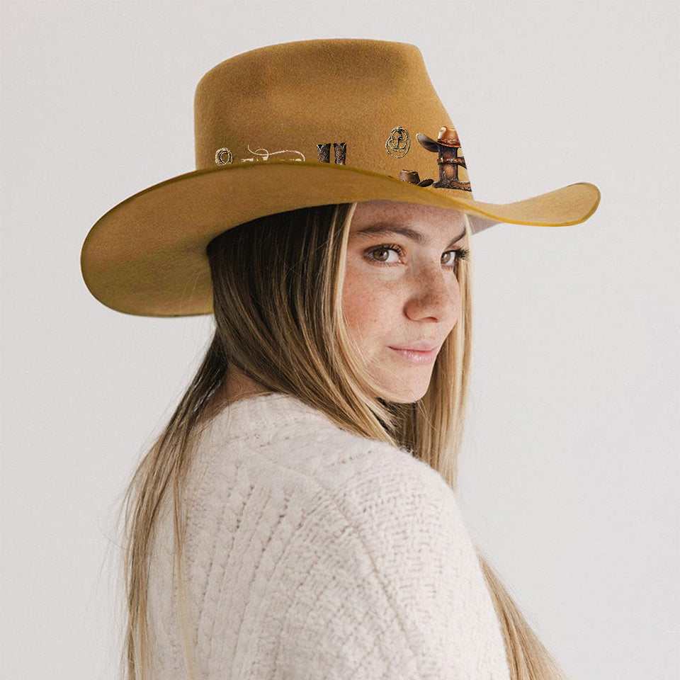 Western Style Initial Letter - Personalized Cowgirl Wide Brim Cowboy Hat
