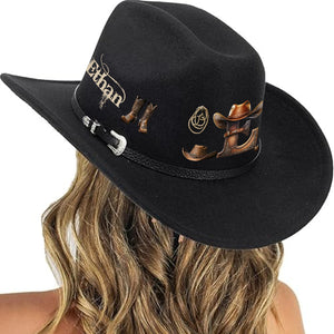 Western Style Initial Letter - Personalized Cowgirl Wide Brim Cowboy Hat