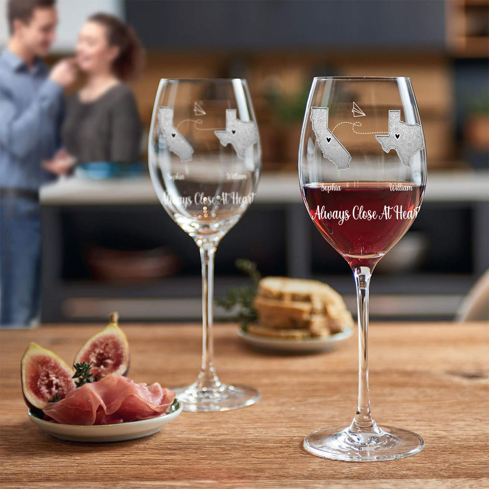 I Miss Your Face Custom Multi States Long Distance Relationship - Personalized Long Distance Wine Glass With Long Stem