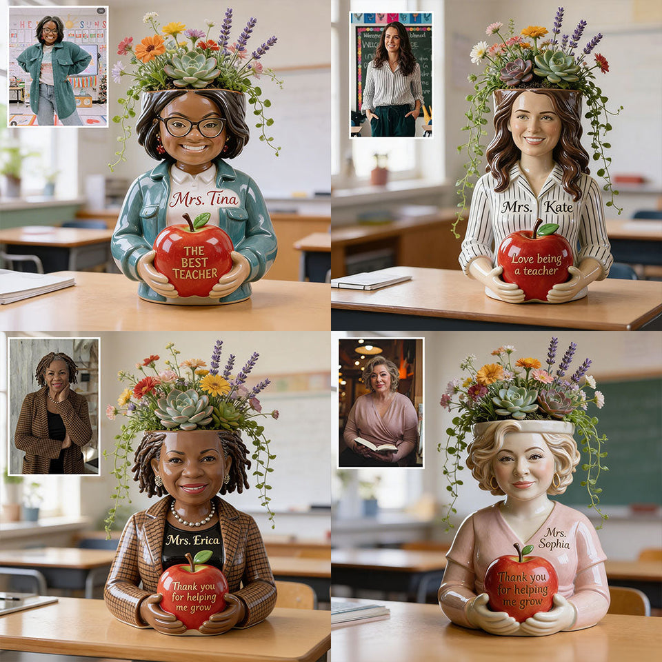 Custom Any Photo Thank You For Helping Me Grow - Personalized Teacher Acrylic Pot