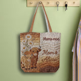 Mama-moo - Personalized Highland Cow Quilted Tote Bag