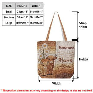 Mama-moo - Personalized Highland Cow Quilted Tote Bag