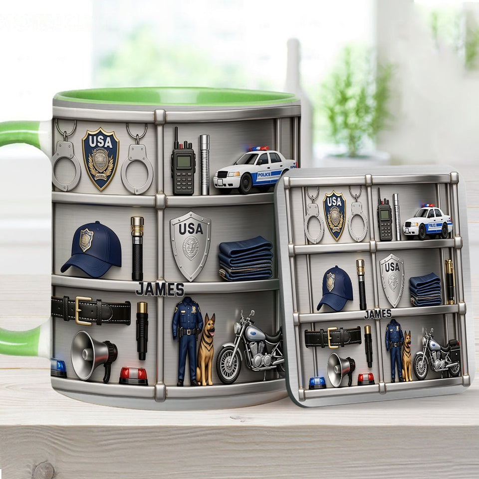 Serve And Protect - Personalized Police Officer Accent Mug & Coaster