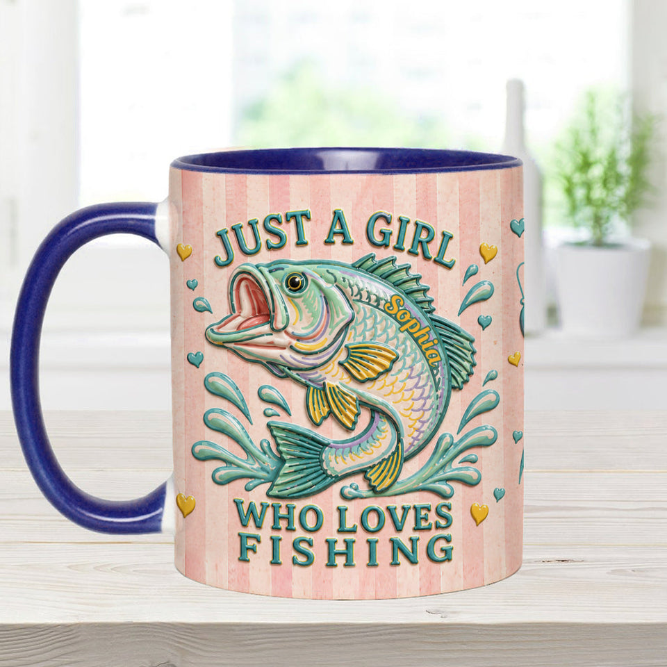 Just A Girl Who Loves Fishing - Personalized Fishing Accent Mug With Gift Box