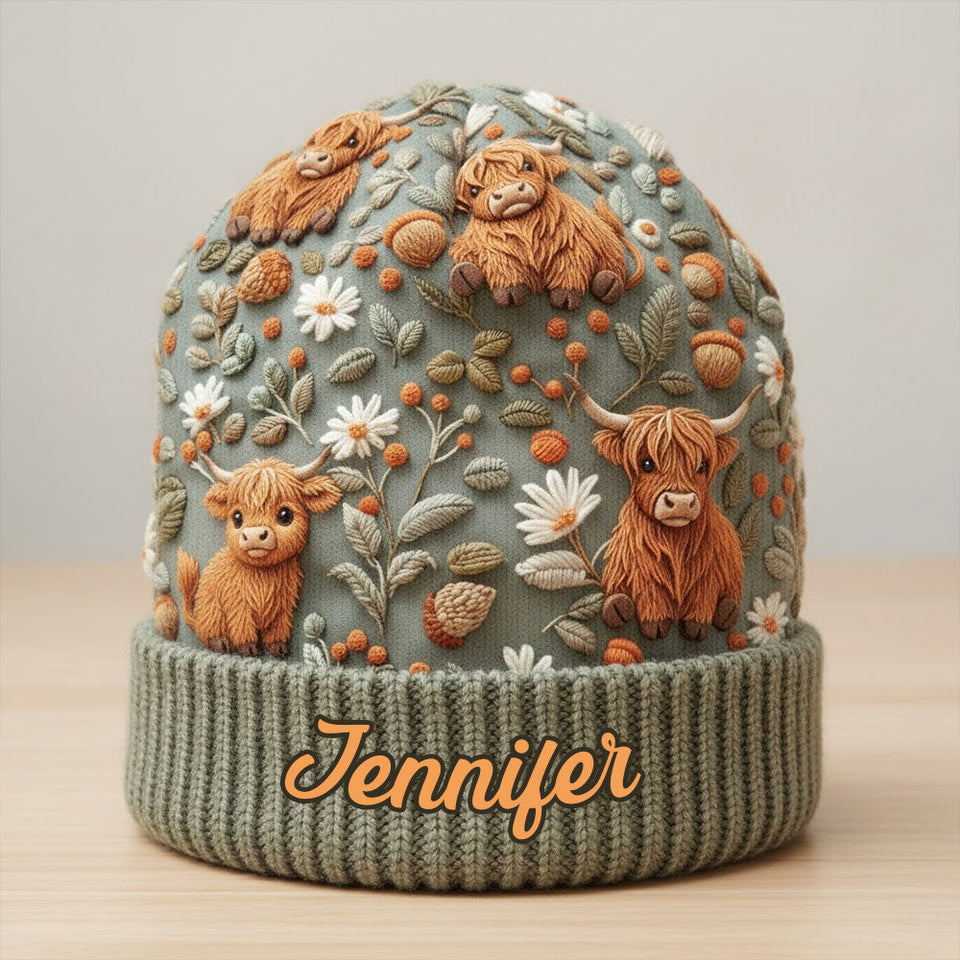 Highland Cow Farm - Personalized Highland Cow Beanie Hat