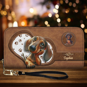 Cute Dachshund - Personalized Dog Leather Long Wallet