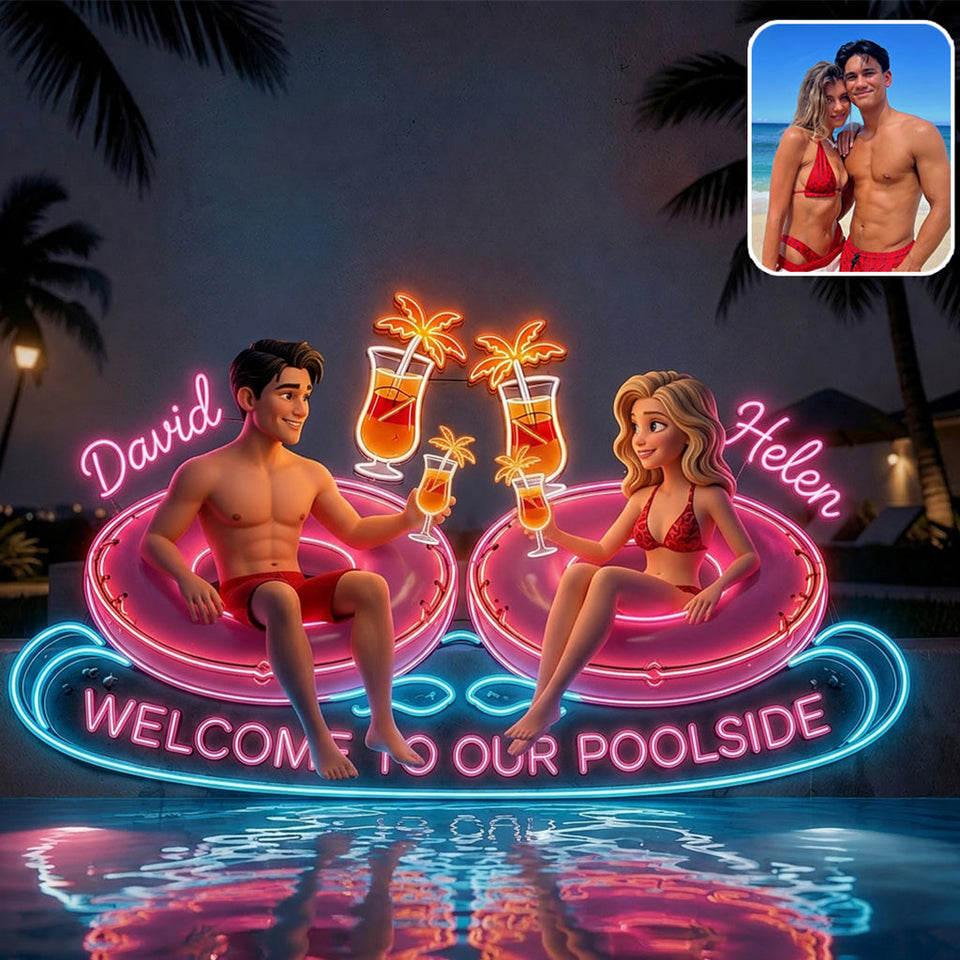 Welcome To Our Poolside - Personalized Couple Neon LED Light Sign