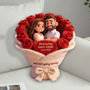 Annoying each other - Personalized Couple Faux Fur Shaped Pillow
