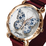 Toile De Jouy Style Butterfly - Personalized Butterfly Women Hand Watch