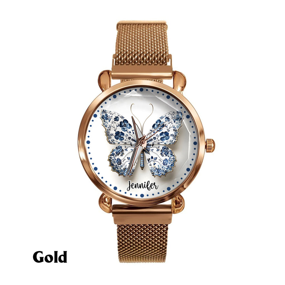 Toile De Jouy Style Butterfly - Personalized Butterfly Women Hand Watch