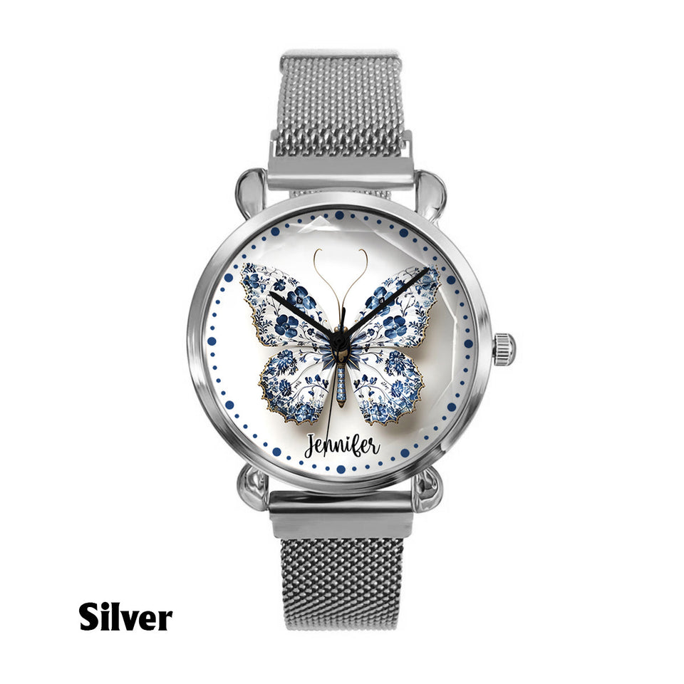 Toile De Jouy Style Butterfly - Personalized Butterfly Women Hand Watch
