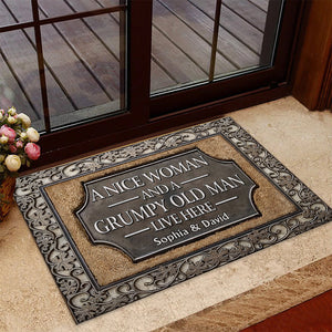 A Nice Woman and A Grumpy Old Man Live Here - Personalized Couple Doormat